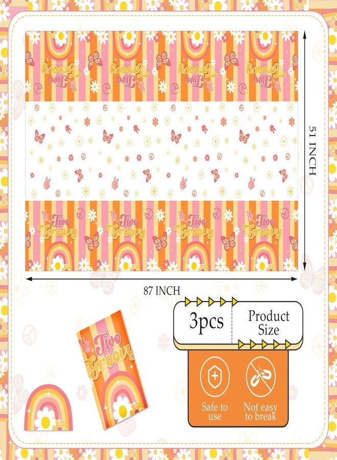 Jecery 3 Pcs Rainbow Plastic Two Groovy Tablecloths Two Groovy Birthday Decorations Daisy Table Cloth Retro Hippie Daisy Flower Decor for 60s 70s Retro Boho Themed Girl 2nd Birthday Supplies - Image 2